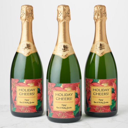 Poinsettias Holiday Christmas Floral Sparkling Wine Label