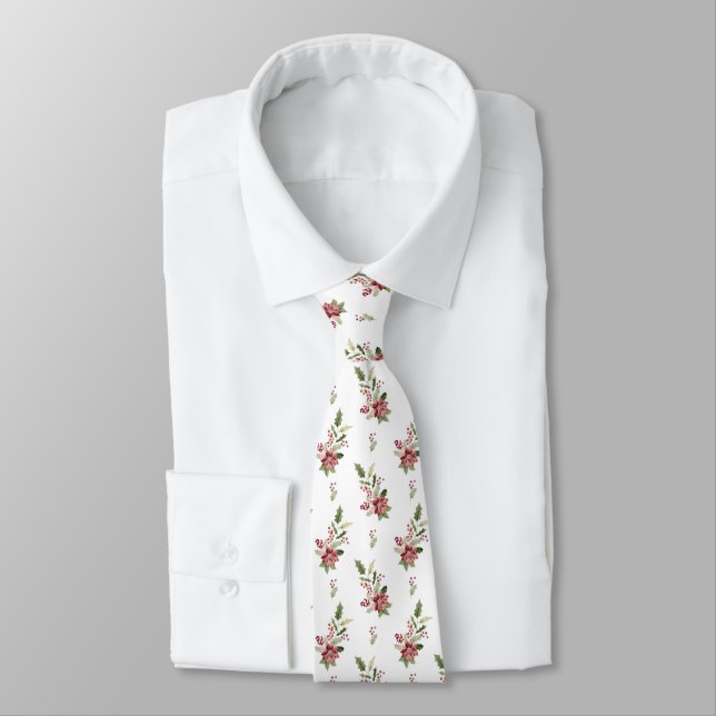 Poinsettias & Holly & Berries Tie (Tied)