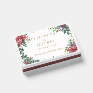 Poinsettias Holly Christmas Holidays Wedding  Matchboxes