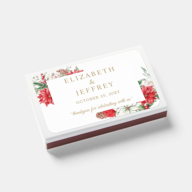 Poinsettias Holly Christmas Holidays Wedding Matchboxes (Front Closed)