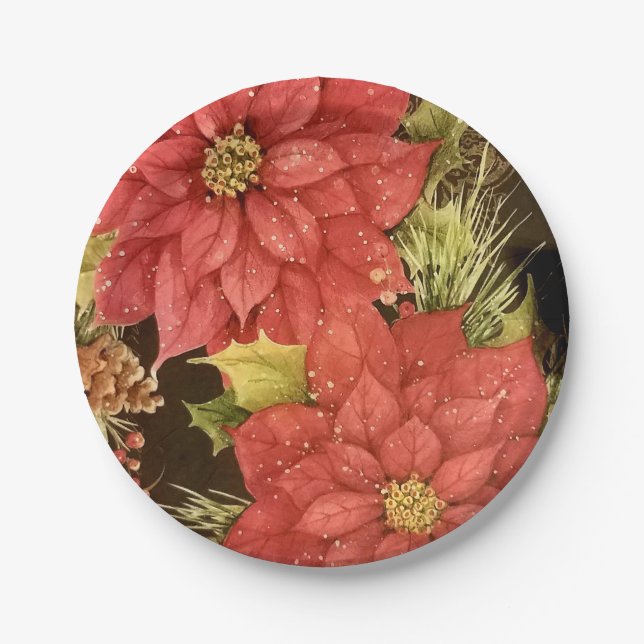 Poinsettias In Bloom Paper Plates (Front)