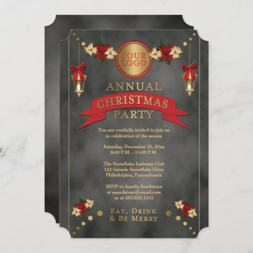 Poinsettias  Lanterns Corporate Christmas Party I Invitation