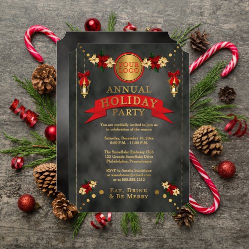 Poinsettias  Lanterns Corporate Holiday Party Invitation