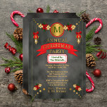 Poinsettias | Lanterns Monogram Christmas Party Invitation<br><div class="desc">An elegant Christmas Party invitation for your personal, group or community celebration of the season, featuring poinsettias and candlelit lanterns adorned with bows. Original design by Holiday Hearts Designs (all rights reserved). If you require assistance to personalize for your party, please email us at info@holidayheartsdesigns.com, and we'll be happy to...</div>