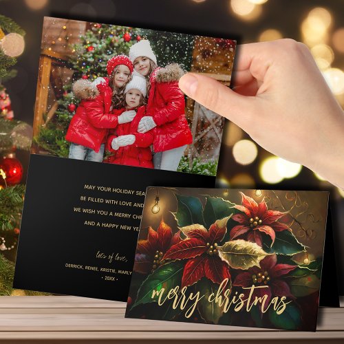 Poinsettias Merry Christmas Folded Photo Holiday Card