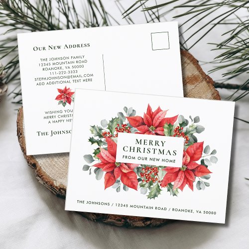 Poinsettias Merry Christmas from New Home   Announcement Postcard