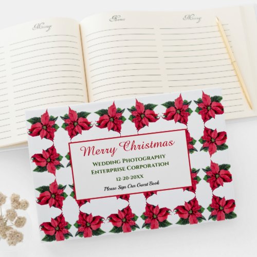 Poinsettias Merry Christmas Happy Holidays Custom Guest Book