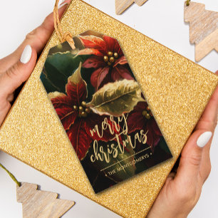 Poinsettias Merry Christmas Holiday Gift Tags