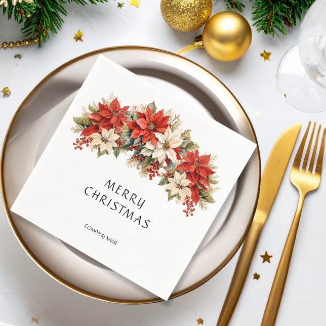 Poinsettias Merry Christmas  Napkins (Creator Uploaded)