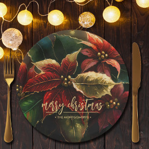 Poinsettias Merry Christmas Paper Plates