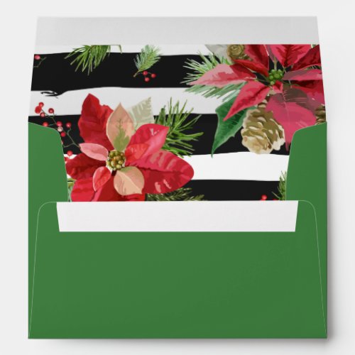 Poinsettias on Black White Stripes Envelope 2