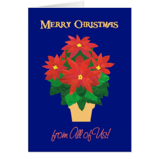 Poinsettias on Blue Merry Christmas From All of Us Cards