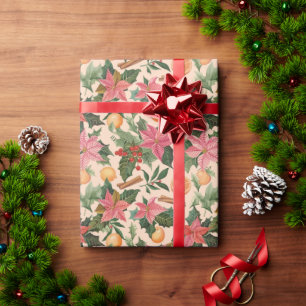 Poinsettias, Oranges, And Cinnamon Wrapping Paper