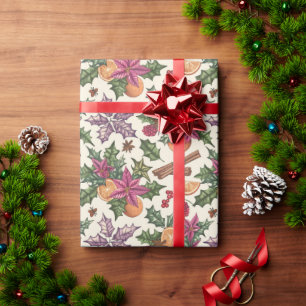 Poinsettias, Oranges, Berry Christmas Pattern Wrapping Paper