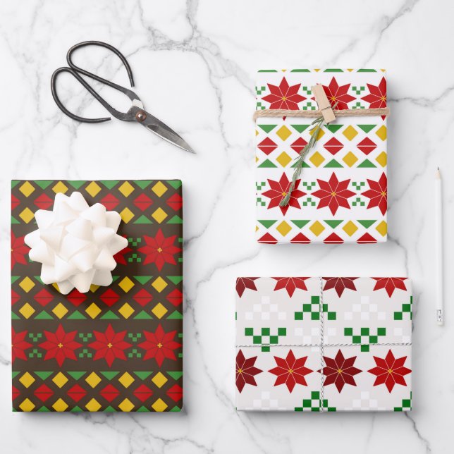 Poinsettias Pack Holiday  Wrapping Paper Sheets (Front)
