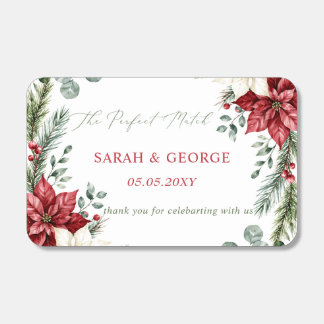 Poinsettias Pinecones Botanical Christmas Wedding Matchboxes