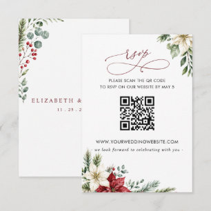 Poinsettias Pinecones Christmas Wedding QR CODE RSVP Card