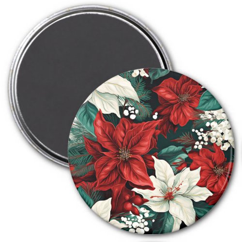 Poinsettias red and white magnet