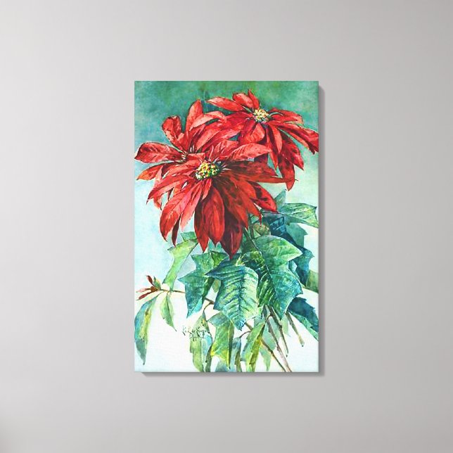 Poinsettias Vintage Art Wrapped Canvas (Front)