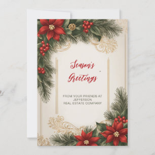 Poinsettias Vintage Holidays Company Business Holiday Card