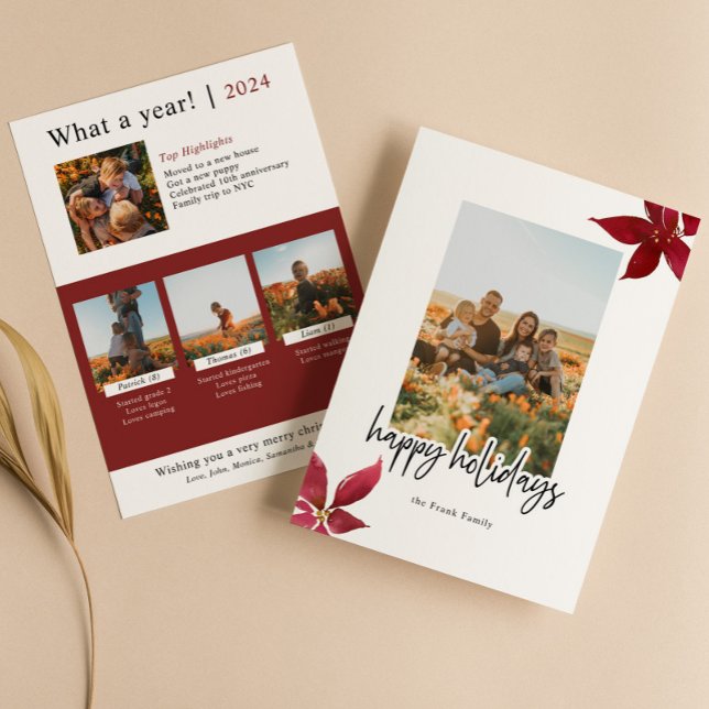 Poinsettias What a Year | Year in Review | 3 kids Holiday Card (Creator Uploaded)