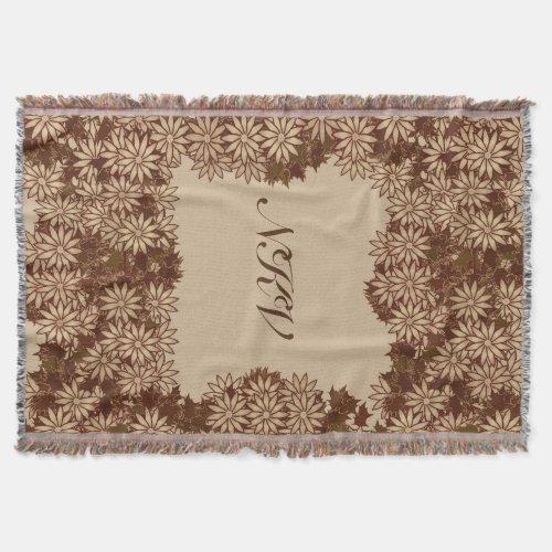 Poinsettias with Monogram Chocolate Brown Throw Blanket