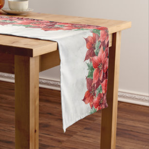 Poinsietta Red Christmas Short Table Runner
