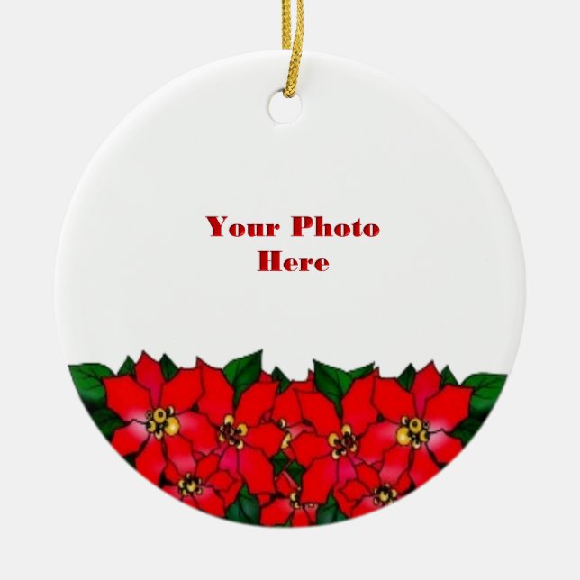 Poinsiettias Photo Frame Ceramic Ornament (Front)