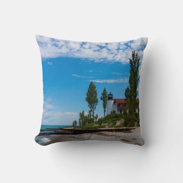 Point Betsie Light Throw Pillow (Front)