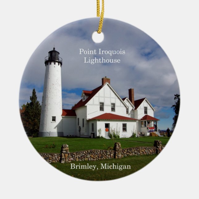 Point Iroquois Lighthouse circle ornament (Front)