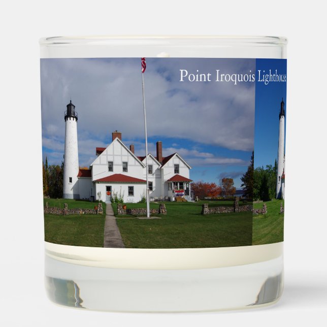 Point Iroquois Lighthouse glass candle (Front)