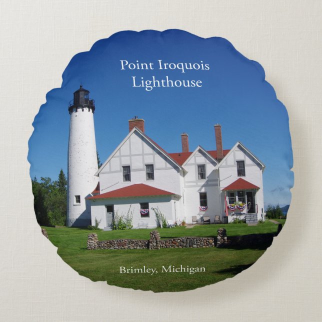 Point Iroquois Lighthouse round pillow (Front)
