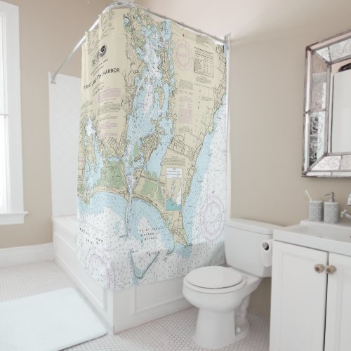 Point Judith Harbor Nautical Chart 13219 Shower Curtain