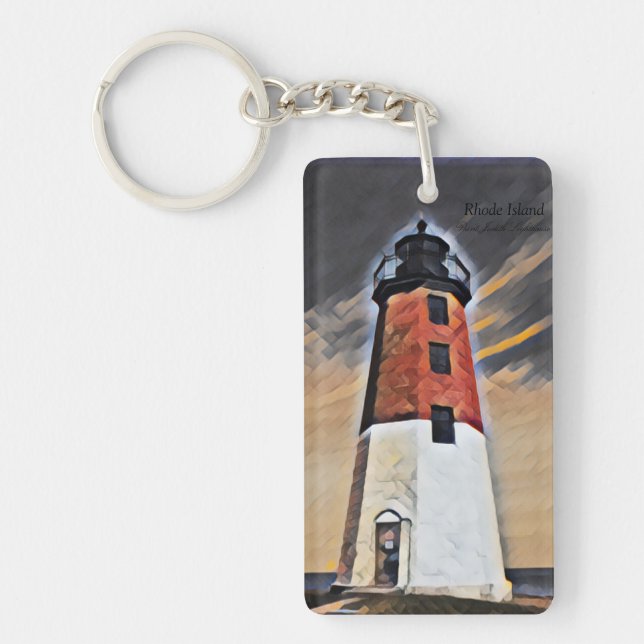Point Judith lighthouse art keychain (Front)