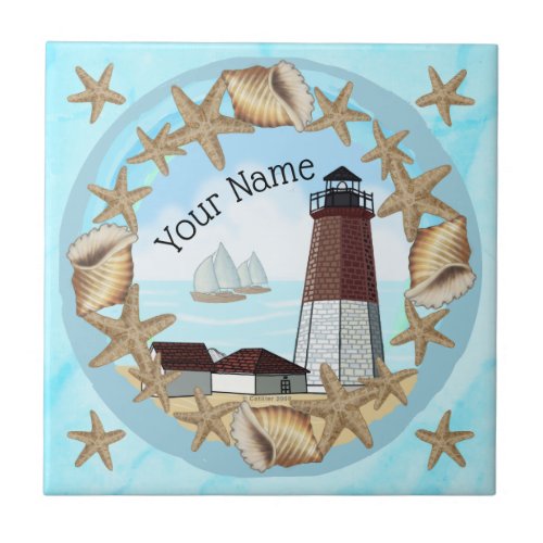 Point Judith Lighthouse custom name  Ceramic Tile