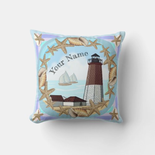 Point Judith Lighthouse custom name Throw Pillow