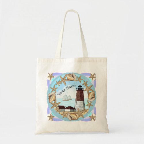 Point Judith Lighthouse custom name  tote bag