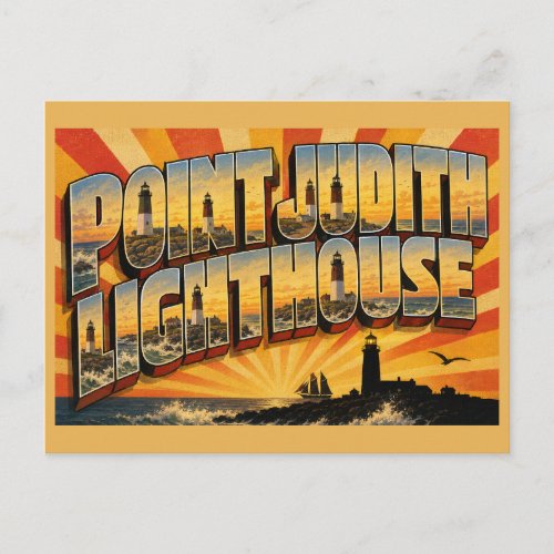 Vintage-style postcard of Point Judith Lighthouse in Rhode Island