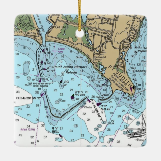 Point Judith Rhode Island Chart Ceramic Ornament (Back)