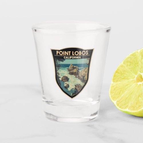 Point Lobos California Travel Vintage Badge Shot Glass