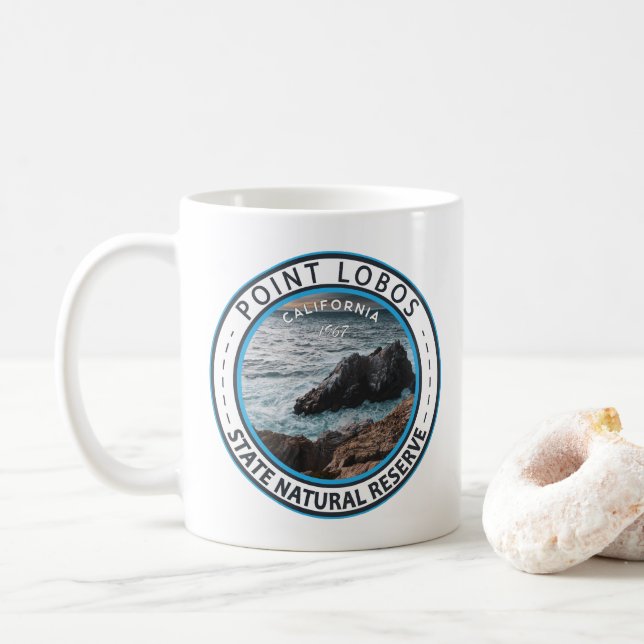 Point Lobos State Natural Reserve California Badge Coffee Mug (With Donut)