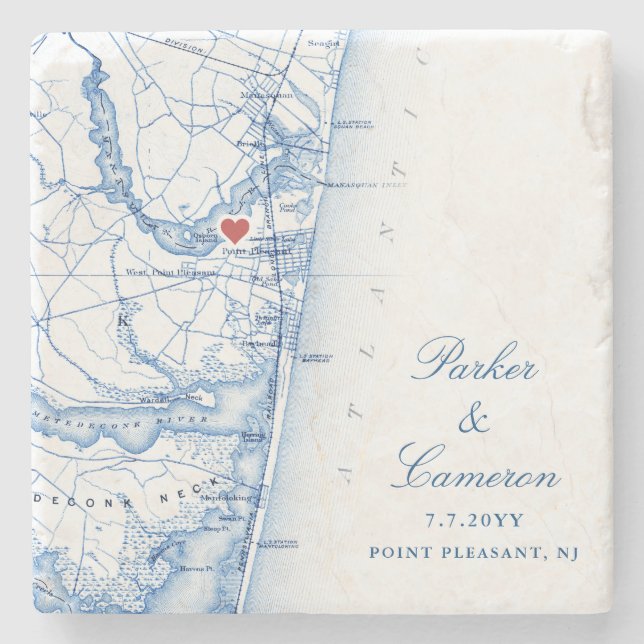 Point Pleasant NJ Map Wedding Favor Navy Blue Stone Coaster (Front)