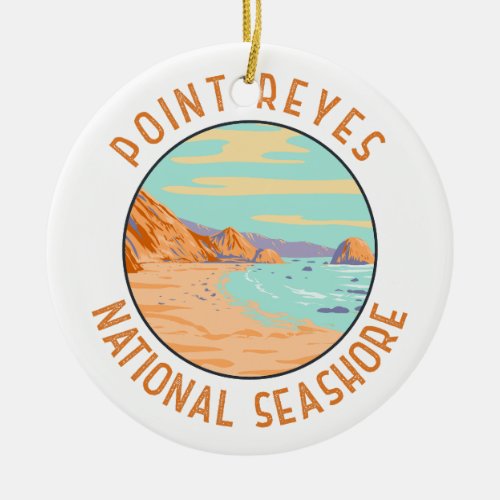 Point Reyes National Seashore Distressed Circle Ceramic Ornament