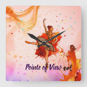 Pointe of View Elegant Ballerina Art Square Wall Clock