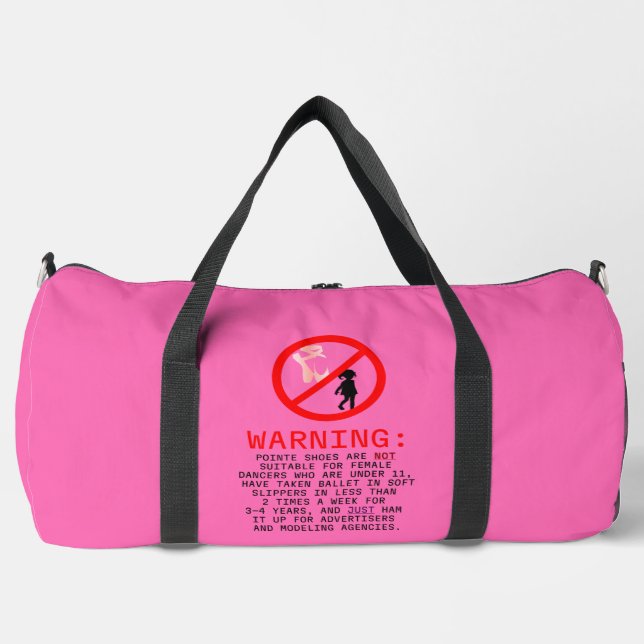 Pointe Shoes Warning Hot Pink Duffle Bag (Front)