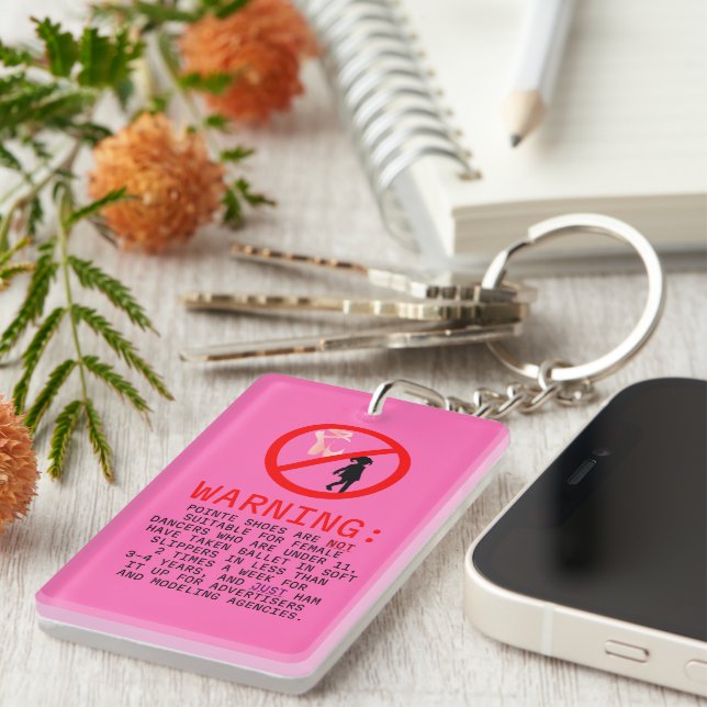 Pointe Shoes Warning Hot Pink Personalized Keychain (Front Right)