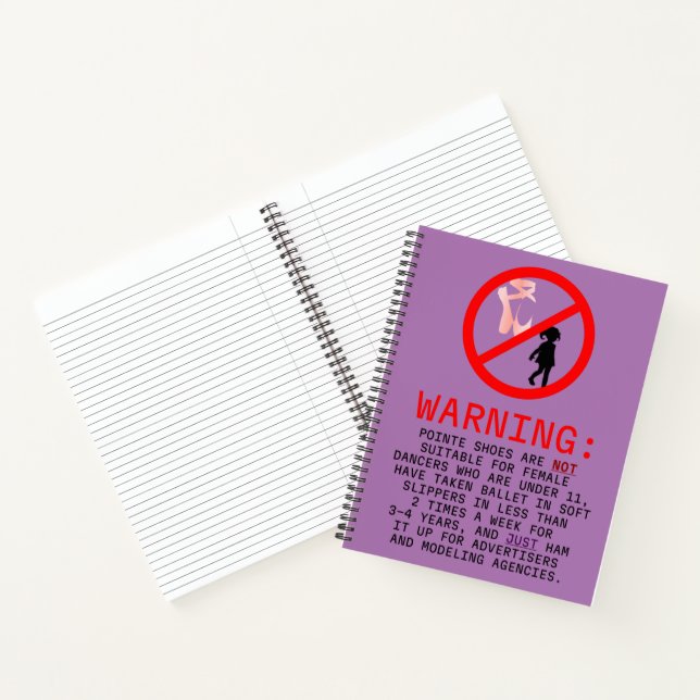 Pointe Shoes Warning Lavender Personalized Notebook (Inside)