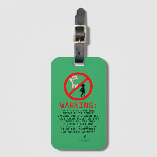 Pointe Shoes Warning Sea Green Card Slot Luggage Tag