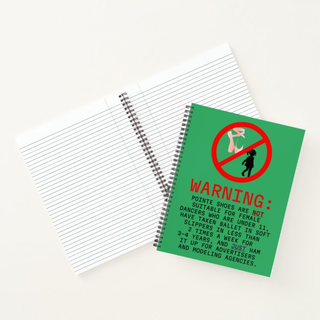 Pointe Shoes Warning Sea Green Personalized Notebook (Inside)
