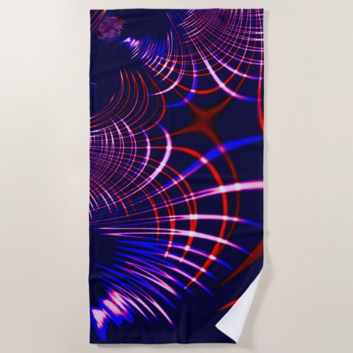 Pointed curves from blue to red and white Lilac Beach Towel